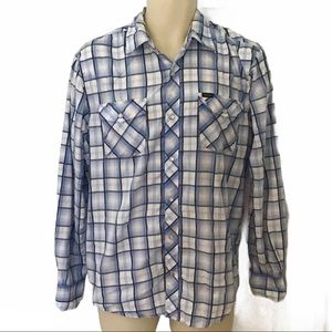 Bullhead Vintage Western Wear Mens Snap Up Blue Plaid Long Sleeve Shirt Medium